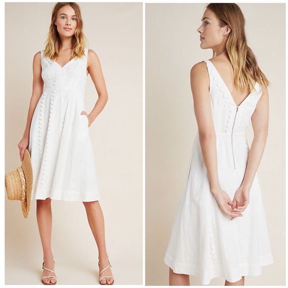 Anthropologie Dresses & Skirts - Anthropologie Brighton Dress Fit Flare White Babydoll Boho, Size 4, NWT $168